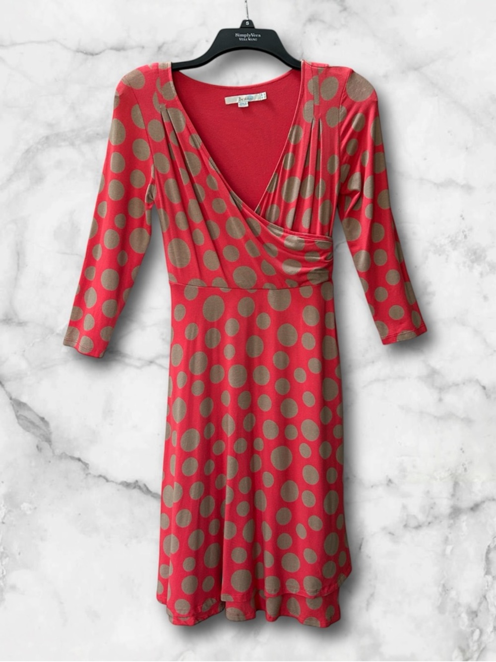 Boden Rosebury Polka Dot Jersey Wrap Midi Dress Coral Beige  3/4 Sleeves Size 4
